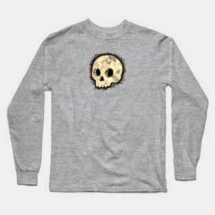 Sepia Dotted Halftone Cute Cartoon Skull Watercolor With Paint Splash Long Sleeve T-Shirt